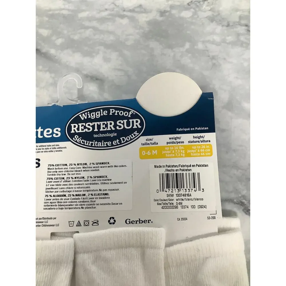 Gerber Baby's 0-6 Months White 6-Pairs Jersey Wiggle Proof Ankle Socks OS21-30